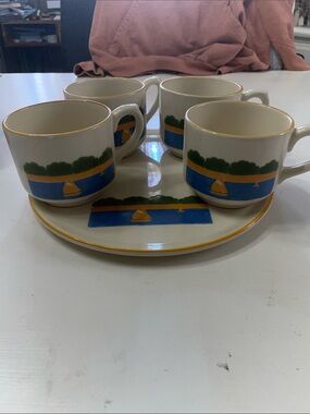 Vintage Kayla Tonika pattern sailboat serving set bowl/mugs west Germany